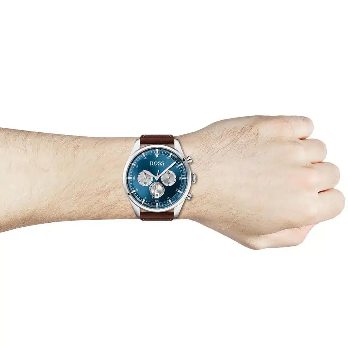 Shop Authentic Hugo Boss Pioneer Chronograph Blue Dial Brown Leather Strap Watch For Men - 1513709 - Luxxuri