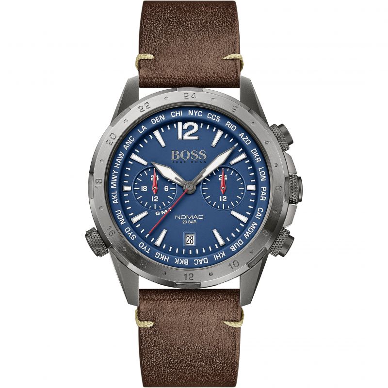 Shop Authentic Hugo Boss Nomad Blue Dial Brown Leather Strap Watch for Men - 1513773 - Luxxuri