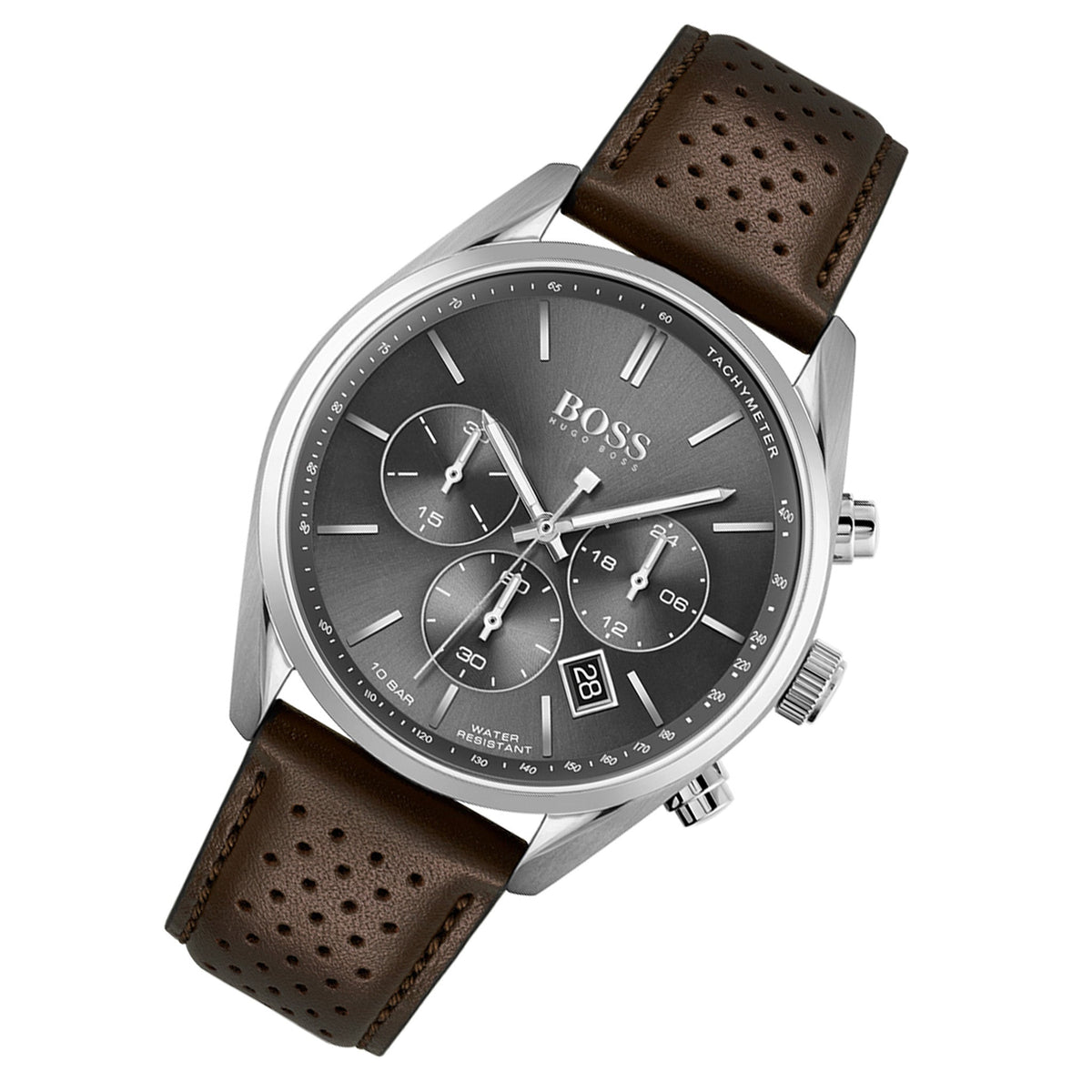 Shop Authentic Hugo Boss Champion Grey Dial Brown Leather Strap Watch for Men - 1513815 - Luxxuri