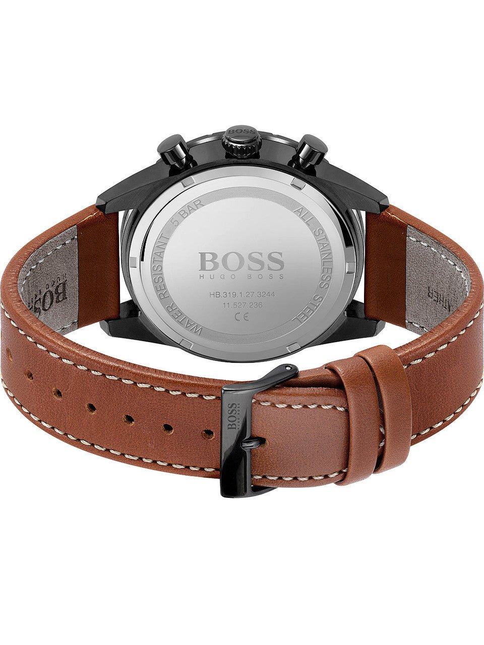 Hugo Boss Pilot Chronograph Black Dial Brown Leather Strap Watch for Men - 1513851