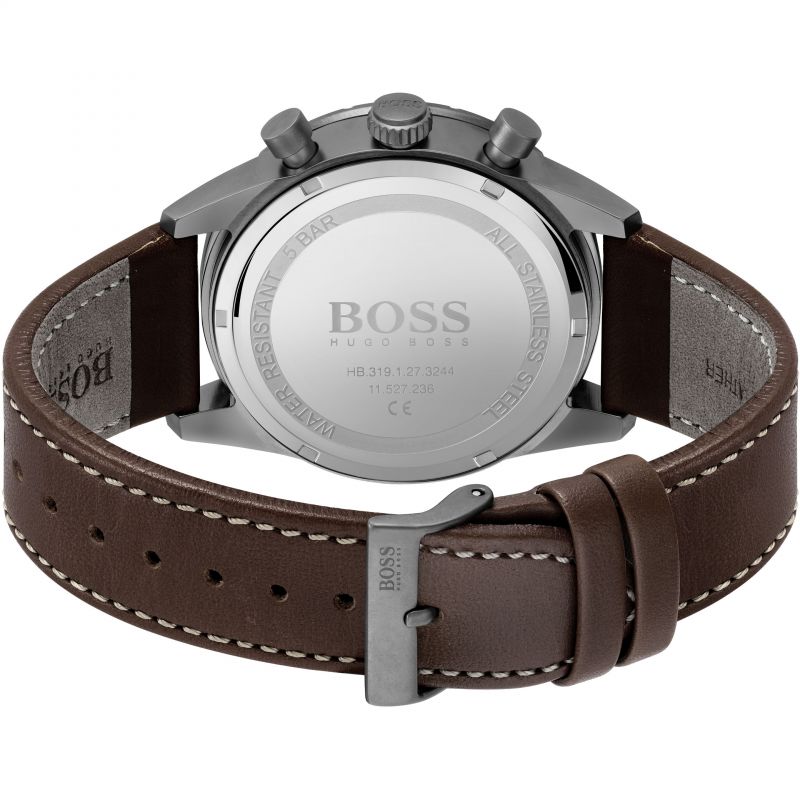 Hugo Boss Pilot Edition Chronograph Blue Dial Brown Leather Strap Watch for Men - 1513852
