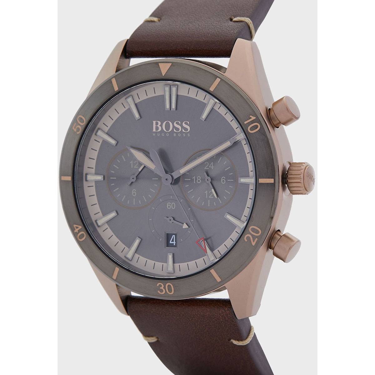 Shop Authentic Hugo Boss Santiago Grey Dial Brown Leather Strap Watch for Men - 1513861 - Luxxuri