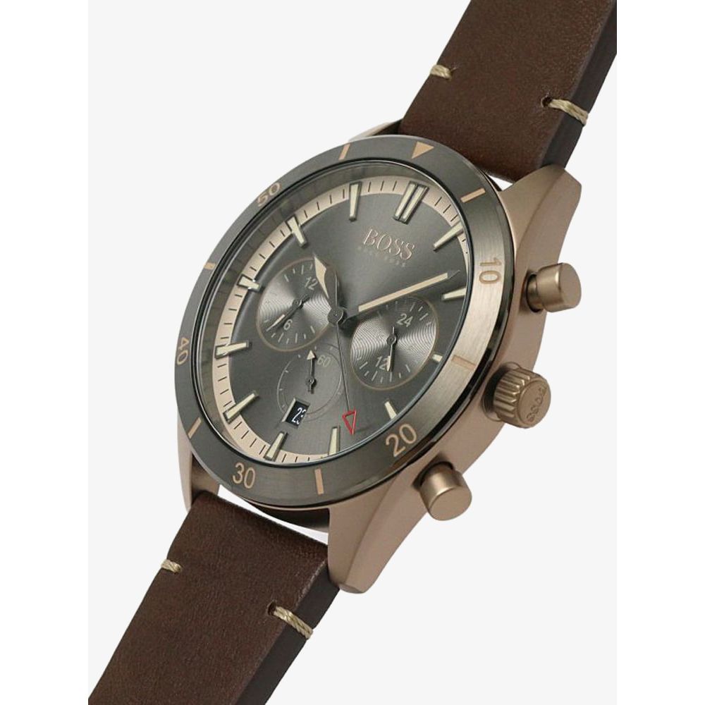 Shop Authentic Hugo Boss Santiago Grey Dial Brown Leather Strap Watch for Men - 1513861 - Luxxuri