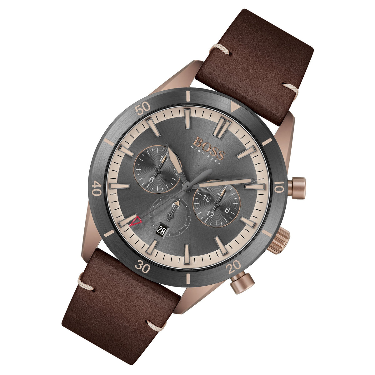 Shop Authentic Hugo Boss Santiago Grey Dial Brown Leather Strap Watch for Men - 1513861 - Luxxuri