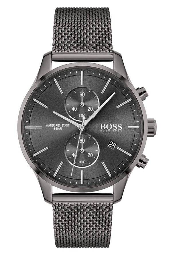 Hugo Boss Associate Chronograph Black Dial Black Mesh Bracelet Watch for Men - 1513769