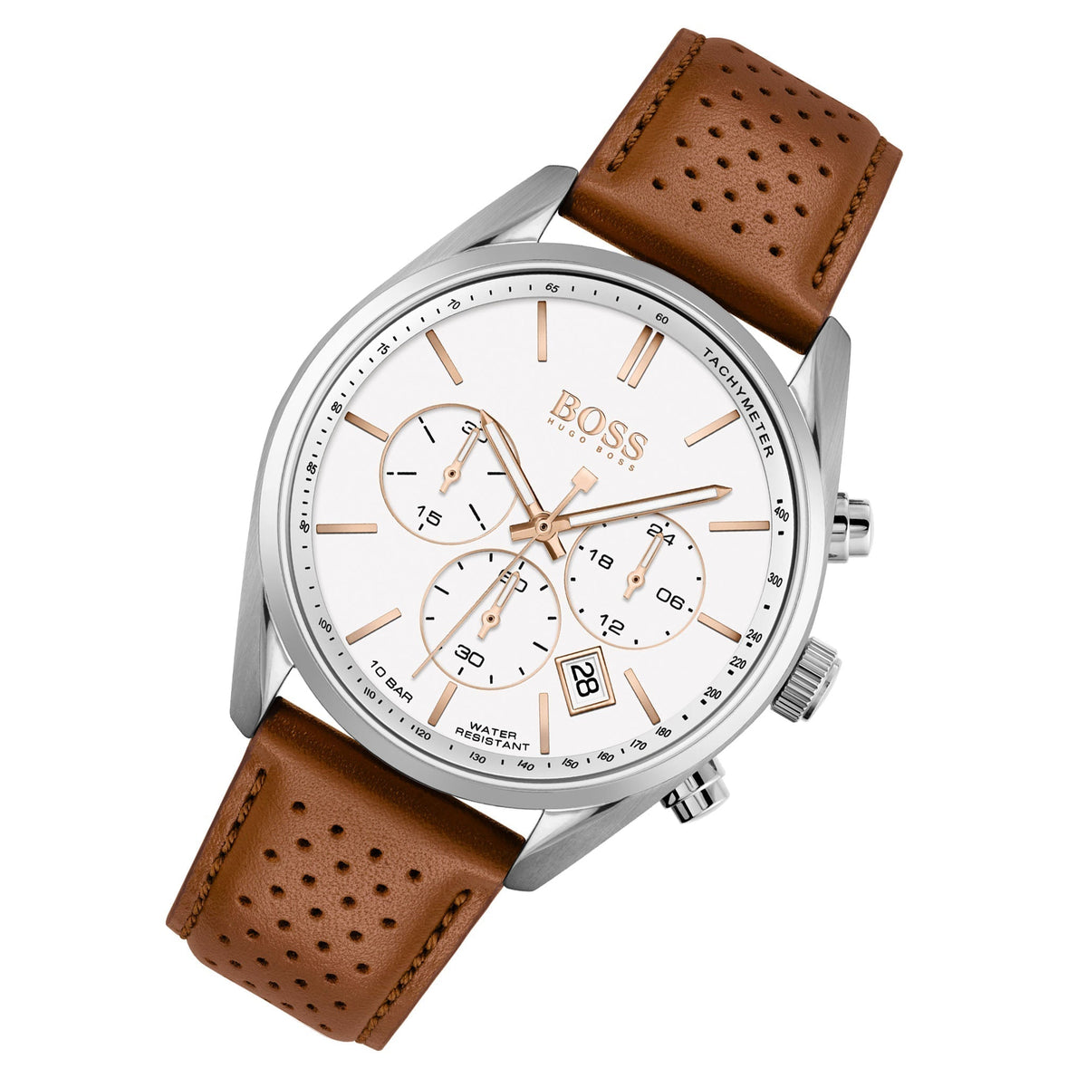 Shop Authentic Hugo Boss Champion White Dial Brown Leather Strap Watch for Men - 1513879 - Luxxuri