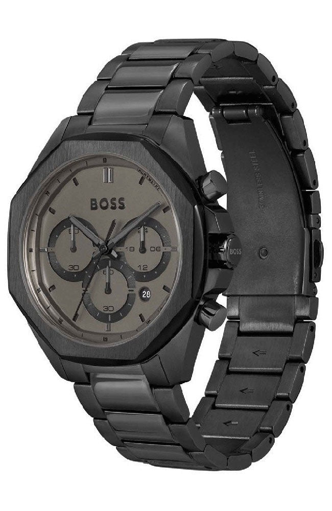Shop Authentic Hugo Boss Cloud Chronograph Black Dial Black Steel Strap Watch For Men - 1514016 - Luxxuri