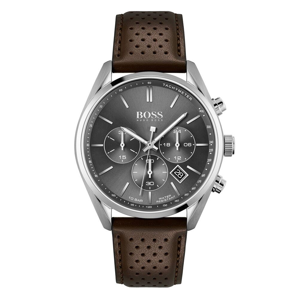 Shop Authentic Hugo Boss Champion Grey Dial Brown Leather Strap Watch for Men - 1513815 - Luxxuri
