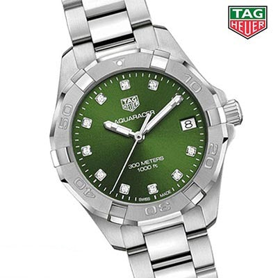 Shop Authentic Tag Heuer Aquaracer Diamonds Emerald Green Dial Watch for Women - WBD1316.BA0740 - Luxxuri