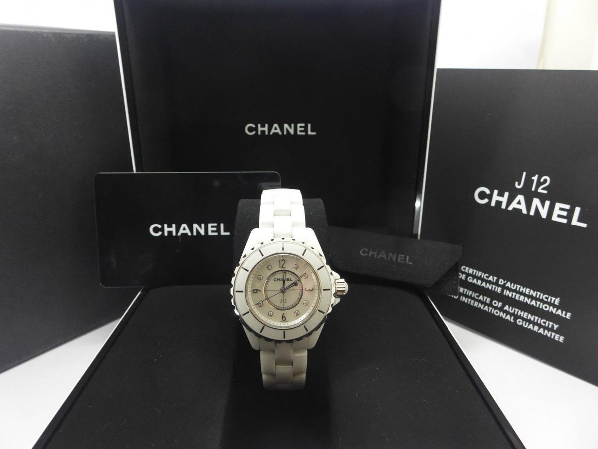 Shop Authentic Chanel J12 Diamonds Quartz Ceramic White Dial White Steel Strap Watch for Women - J12 H2422 - Luxxuri