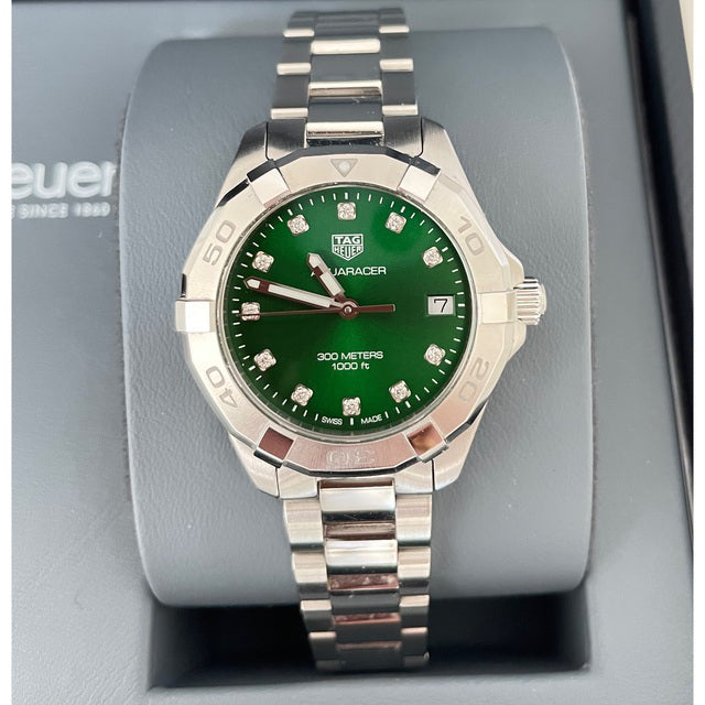 Shop Authentic Tag Heuer Aquaracer Diamonds Emerald Green Dial Watch for Women - WBD1316.BA0740 - Luxxuri
