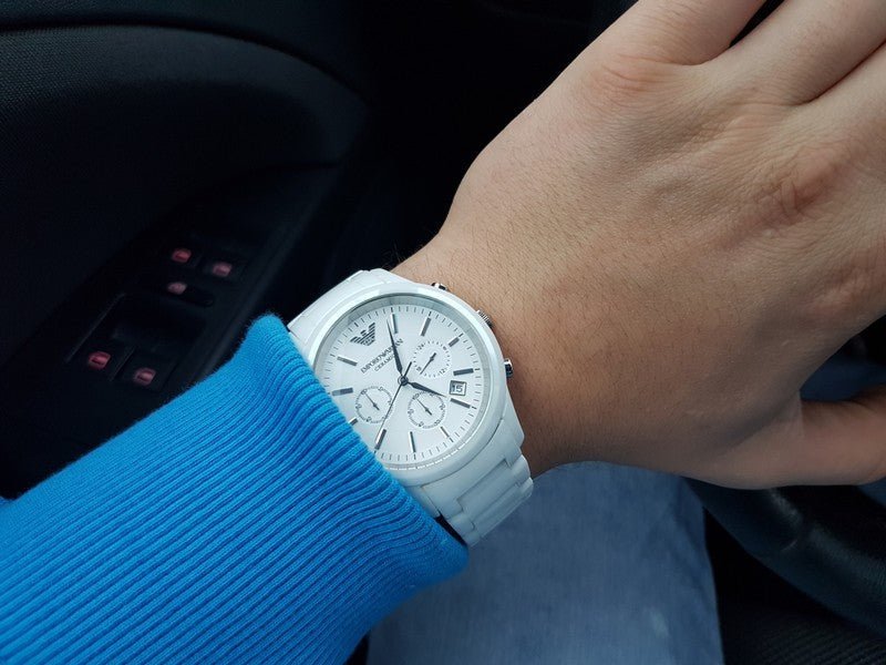 Shop Authentic Emporio Armani Ceramica Chronograph White Dial White Strap Watch For Men - AR1453 - Luxxuri