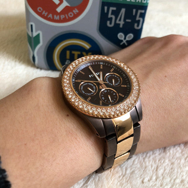 Fossil Stella Multifunction Brown Dial Two Tone Steel Strap Watch for Women - ES4079
