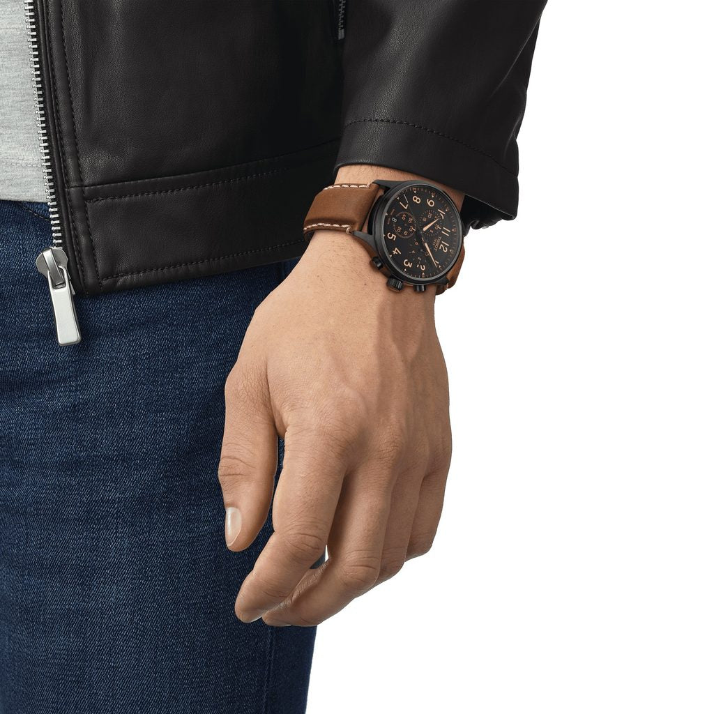 Shop Authentic Tissot Chrono XL Quartz Black Dial Brown Leather Strap Watch For Men - T116.617.36.052.03 - Luxxuri
