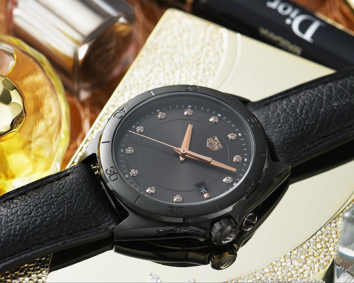 Shop Authentic Tag Heuer Formula 1 Quartz Diamonds Black Dial Black Leather Strap Watch for Women - WBJ1317.FC8230 - Luxxuri