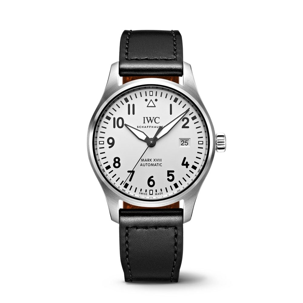 Shop Authentic IWC Pilot's Watch Mark XVIII White Dial Black Leather Strap Watch for Men - IW327002 - Luxxuri