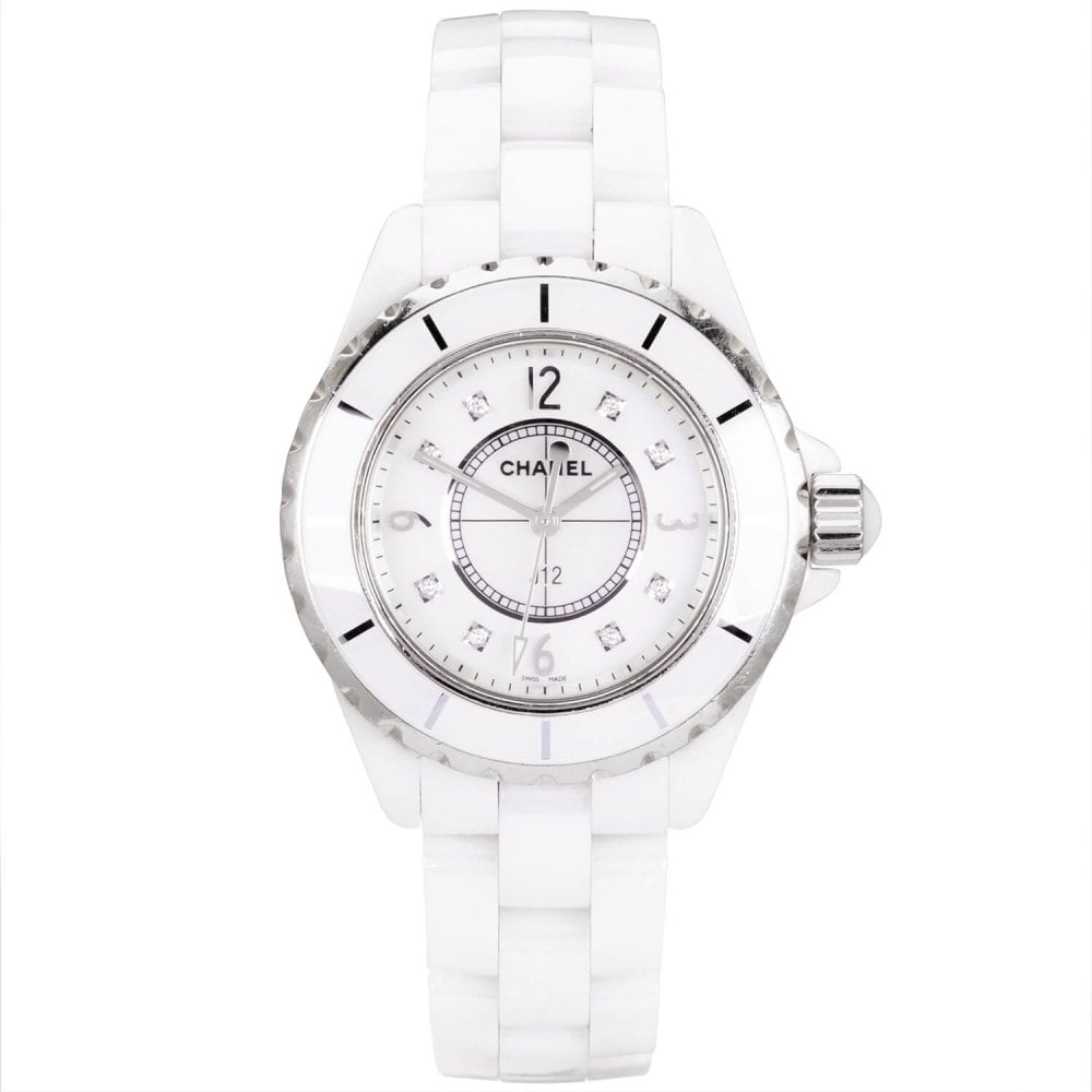 Shop Authentic Chanel J12 Diamonds Quartz Ceramic White Dial White Steel Strap Watch for Women - J12 H2422 - Luxxuri