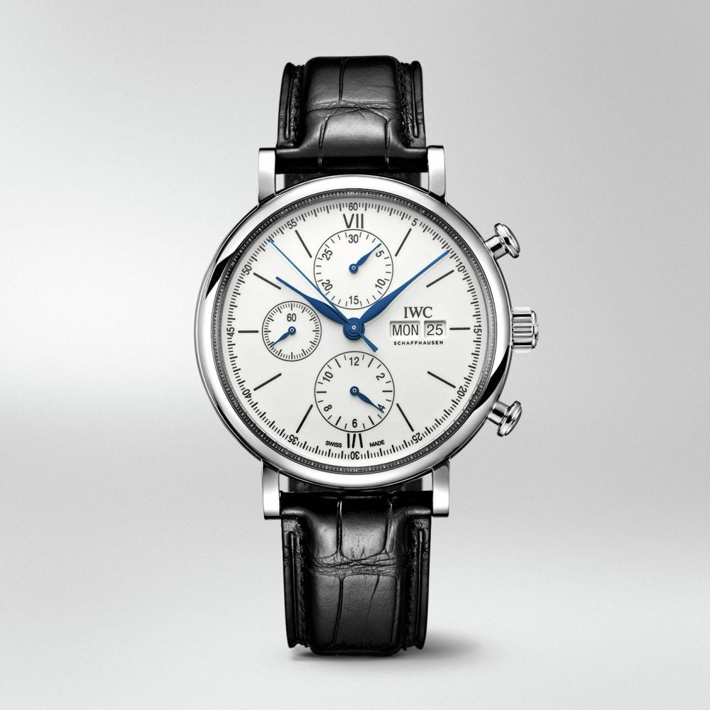 Shop Authentic IWC Portofino Chronograph White Dial Black Leather Strap Watch for Men - IW391024 - Luxxuri
