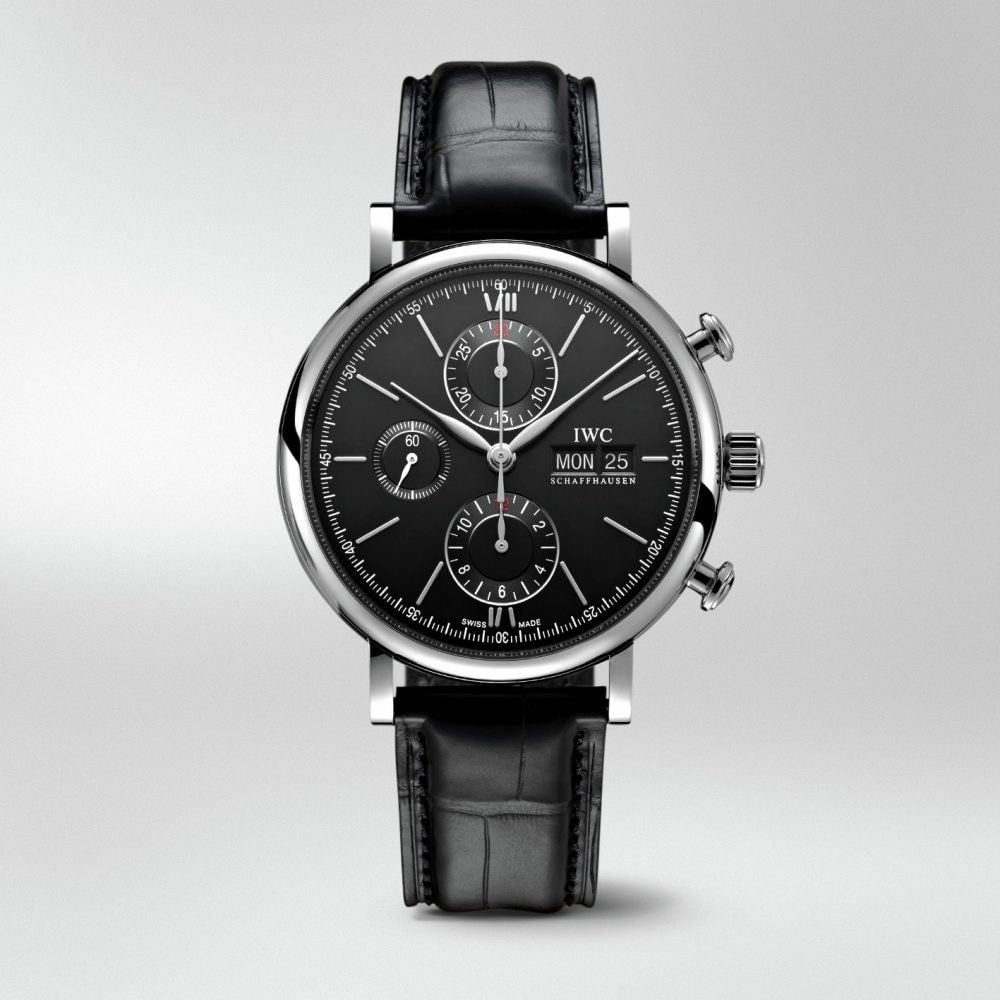 Shop Authentic IWC Portofino Chronograph Black Dial Black Leather Strap Watch for Men - IW391008 - Luxxuri