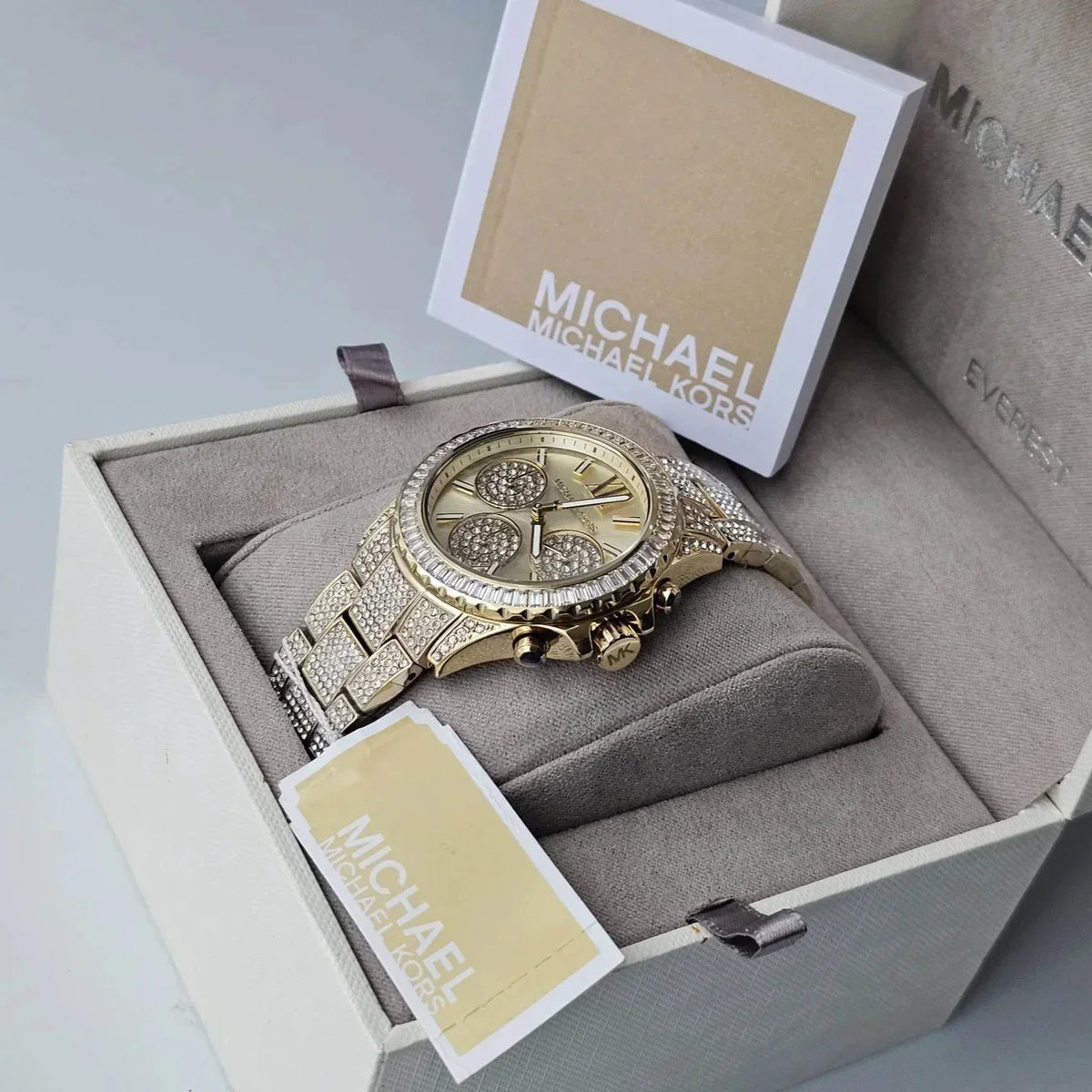 Shop Authentic Michael Kors Everest Chronograph Crystals Gold Dial Gold Steel Strap Watch For Women - MK7254 - Luxxuri