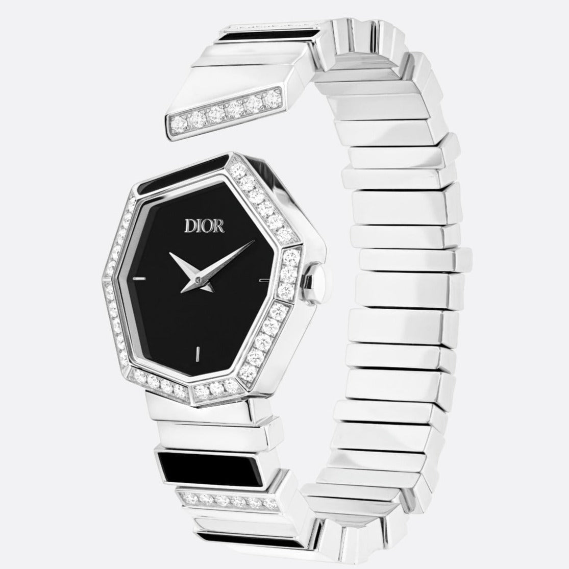 Shop Authentic Dior Gem Dior Mother of Pearl Diamonds Black Dial Silver Steel Strap Watch for Women - CD18111X1058 - Luxxuri