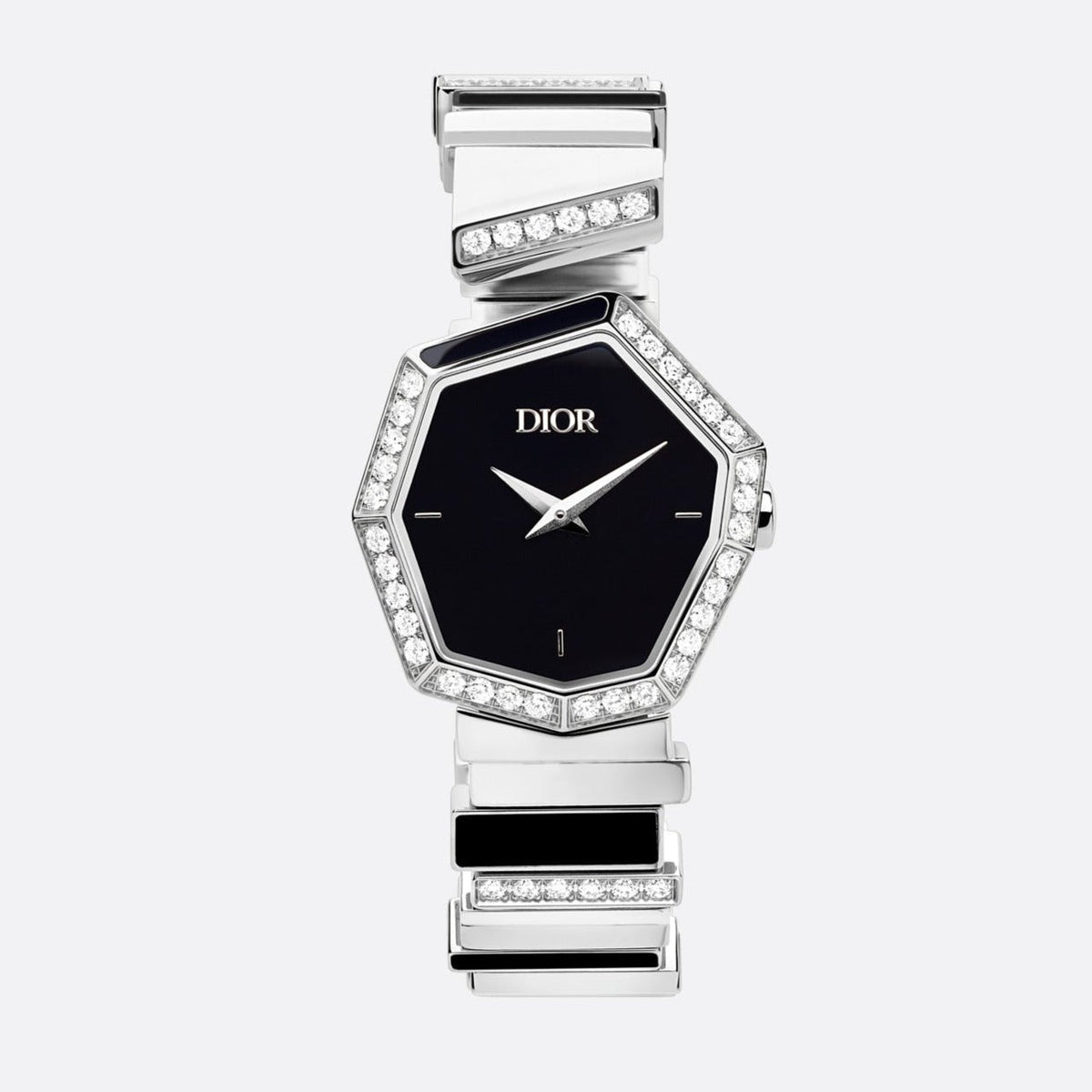 Shop Authentic Dior Gem Dior Mother of Pearl Diamonds Black Dial Silver Steel Strap Watch for Women - CD18111X1058 - Luxxuri