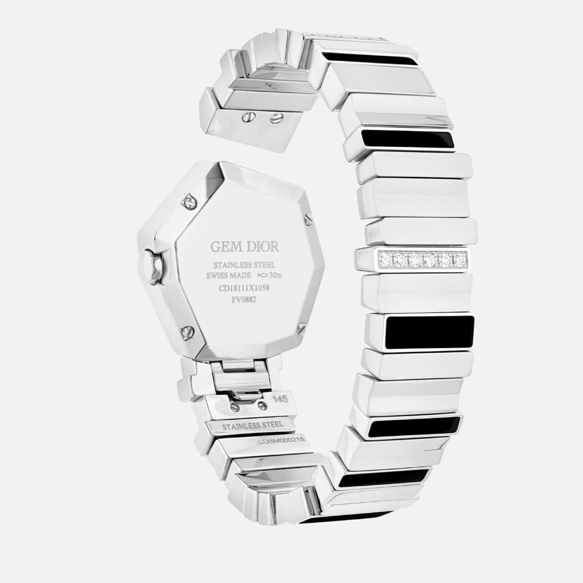 Shop Authentic Dior Gem Dior Mother of Pearl Diamonds Black Dial Silver Steel Strap Watch for Women - CD18111X1058 - Luxxuri