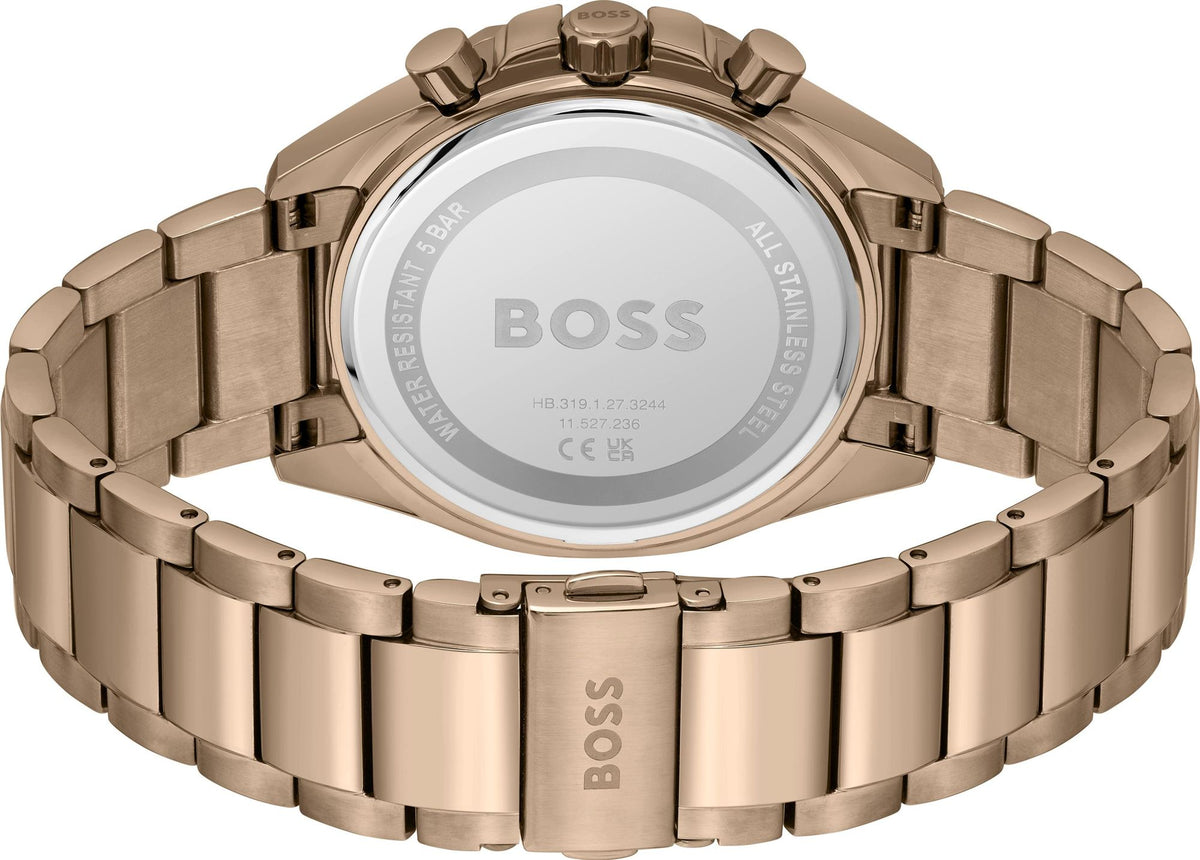 Hugo Boss Classic Chronograph Olive Green Dial Beige Gold Steel Strap Watch For Men - 1514019