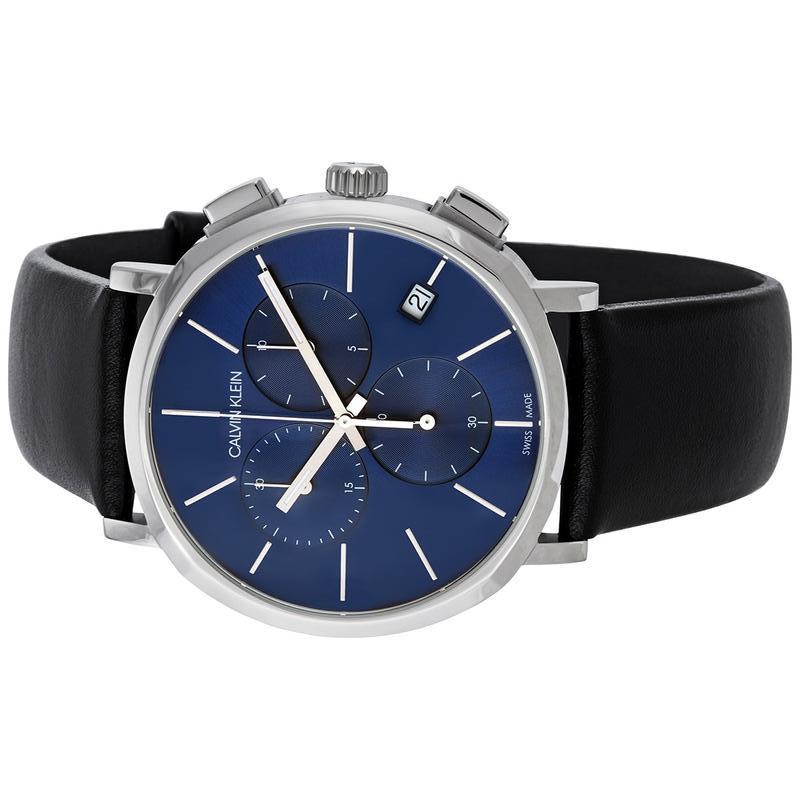 Shop Authentic Calvin Klein Chronograph Blue Dial Black Leather Strap Watch for Men - K8Q371CN - Luxxuri