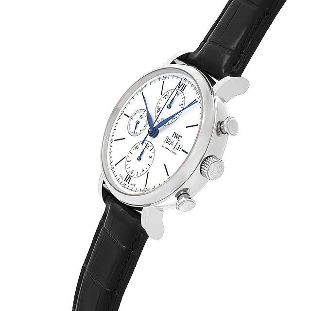 Shop Authentic IWC Portofino Chronograph White Dial Black Leather Strap Watch for Men - IW391024 - Luxxuri