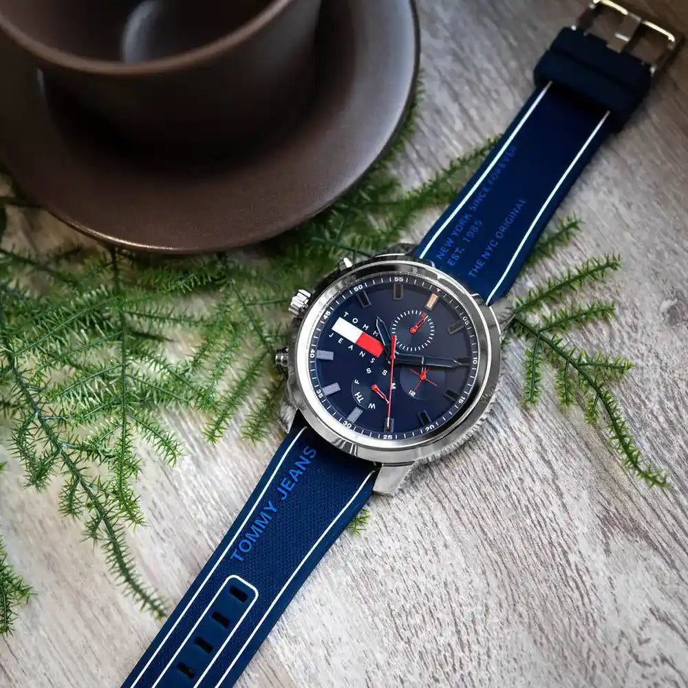 Shop Authentic Tommy Hilfiger Wynwood Chronograph Blue Dial Blue Silicon Strap Watch For Men - 1710582 - Luxxuri
