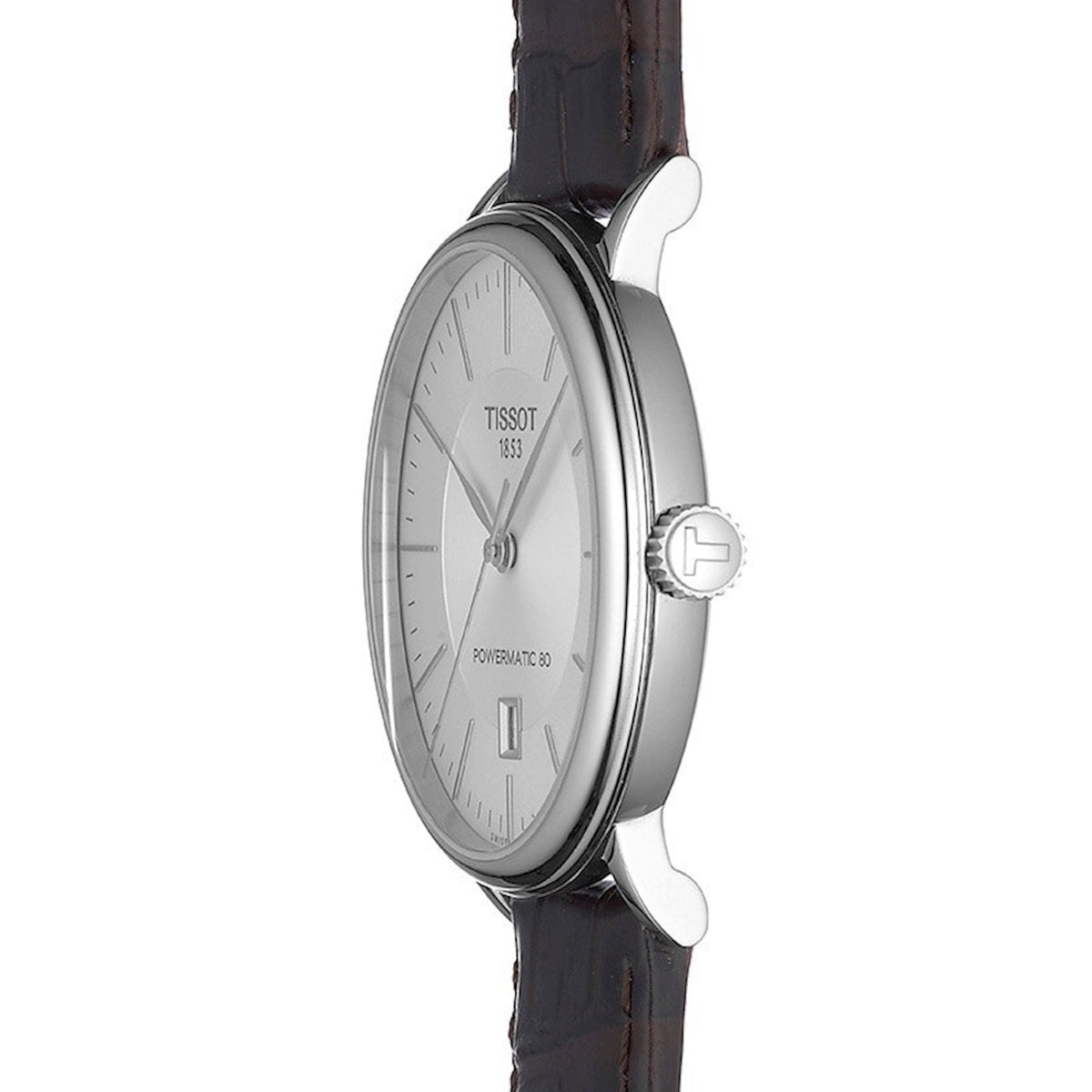 Shop Authentic Tissot T-Classic Powermatic 80 Silver Dial Brown Leather Strap Watch For Men - T122.407.16.031.00 - Luxxuri