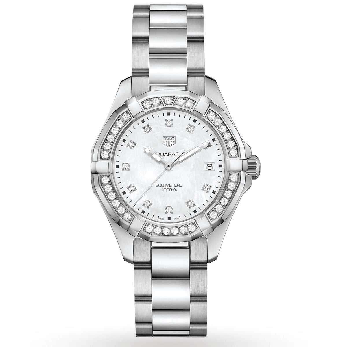 Shop Authentic Tag Heuer Aquaracer Diamonds Mother of Pearl White Dial Silver Steel Strap Watch for Women - WBD131C.BA0748 - Luxxuri