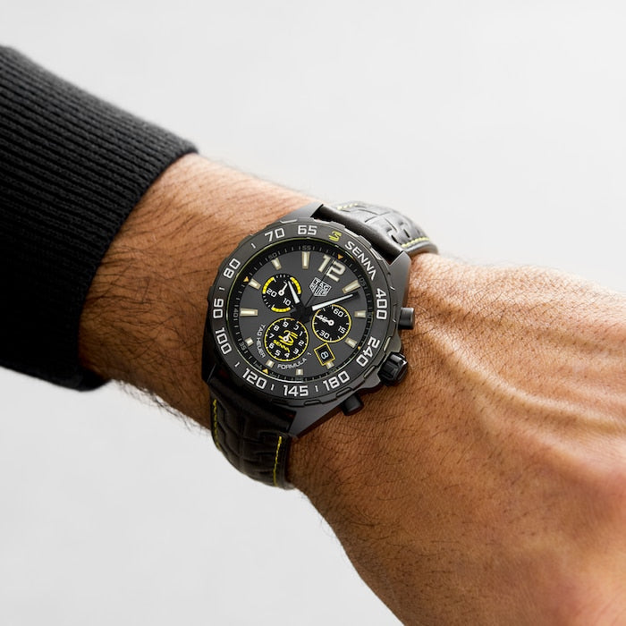 Shop Authentic Tag Heuer Formula 1 Chronograph Senna Black Dial Black Leather Strap Watch for Men - CAZ101AJ.FC6487 - Luxxuri