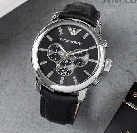 Shop Authentic Emporio Armani Classic Chronograph Black Dial Black Leather Strap Watch For Men - AR0431 - Luxxuri