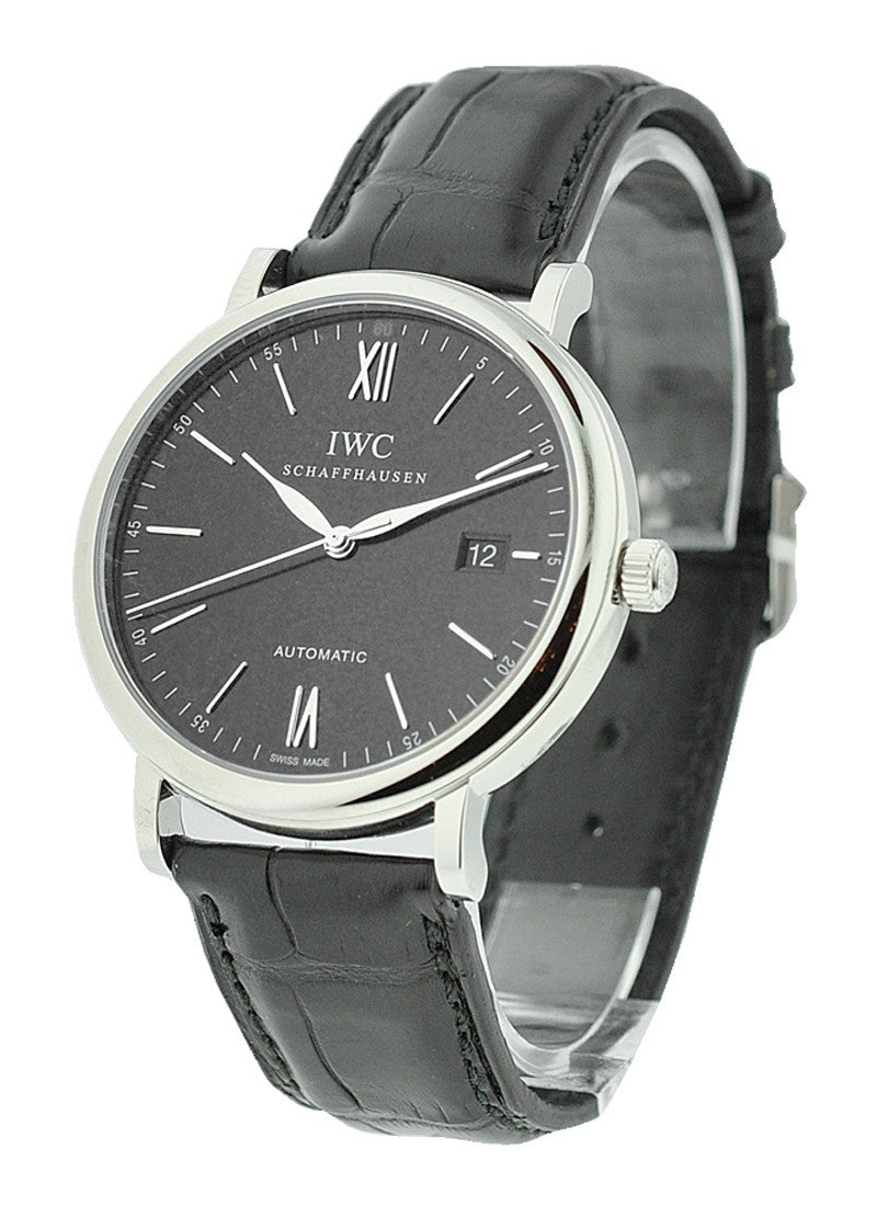Shop Authentic IWC Portofino Automatic Black Dial Black Leather Strap Watch for Men - IW356502 - Luxxuri