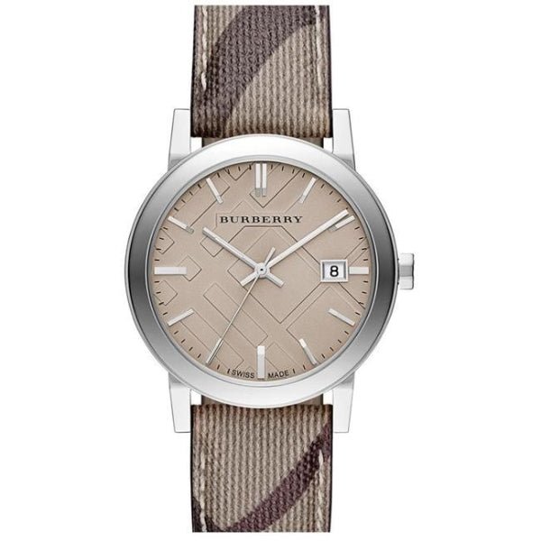 Shop Authentic Burberry The City Beige Dial Chequered Brown Leather Strap Watch for Women - BU9029 - Luxxuri