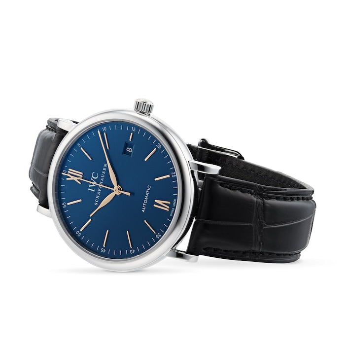 Shop Authentic IWC Portofino Automatic Blue Dial Black Leather Strap Watch for Men - IW356523 - Luxxuri