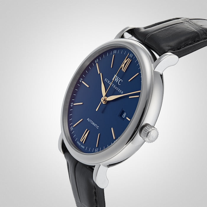 Shop Authentic IWC Portofino Automatic Blue Dial Black Leather Strap Watch for Men - IW356523 - Luxxuri