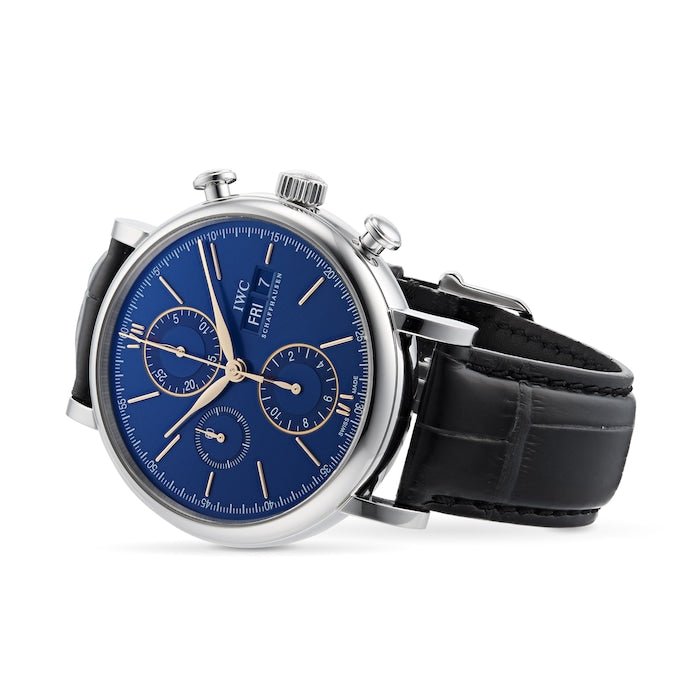 Shop Authentic IWC Portofino Chronograph Blue Dial Black Leather Strap Watch for Men - IW391036 - Luxxuri