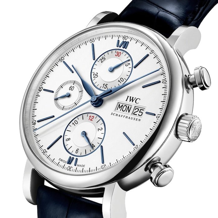 Shop Authentic IWC Portofino Chronograph White Dial Black Leather Strap Watch for Men - IW391024 - Luxxuri