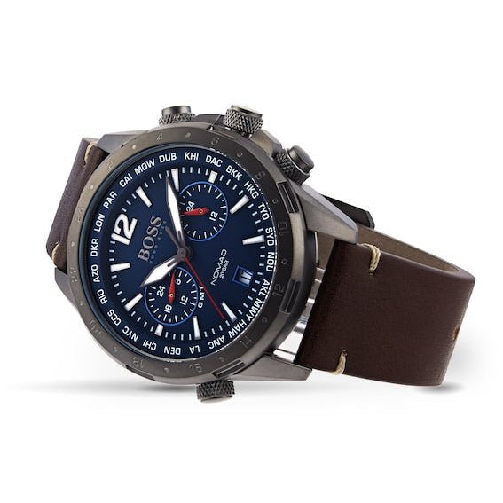 Shop Authentic Hugo Boss Nomad Blue Dial Brown Leather Strap Watch for Men - 1513773 - Luxxuri