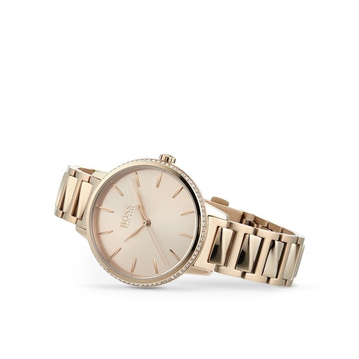 Shop Authentic Hugo Boss Signature Gold Dial Gold Stainless Steel Strap Watch for Women - 1502540 - Luxxuri