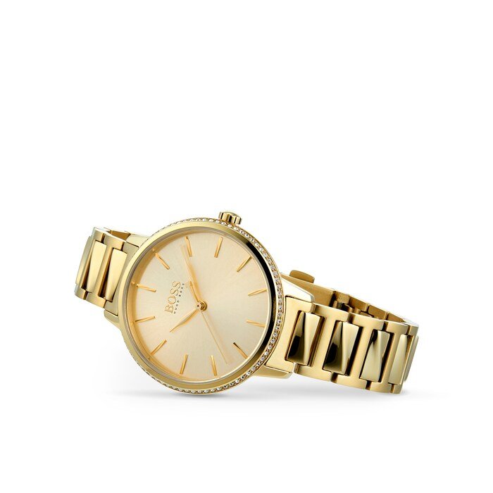 Shop Authentic Hugo Boss Signature Gold Dial Gold Steel Strap Watch for Women - 1502541 - Luxxuri