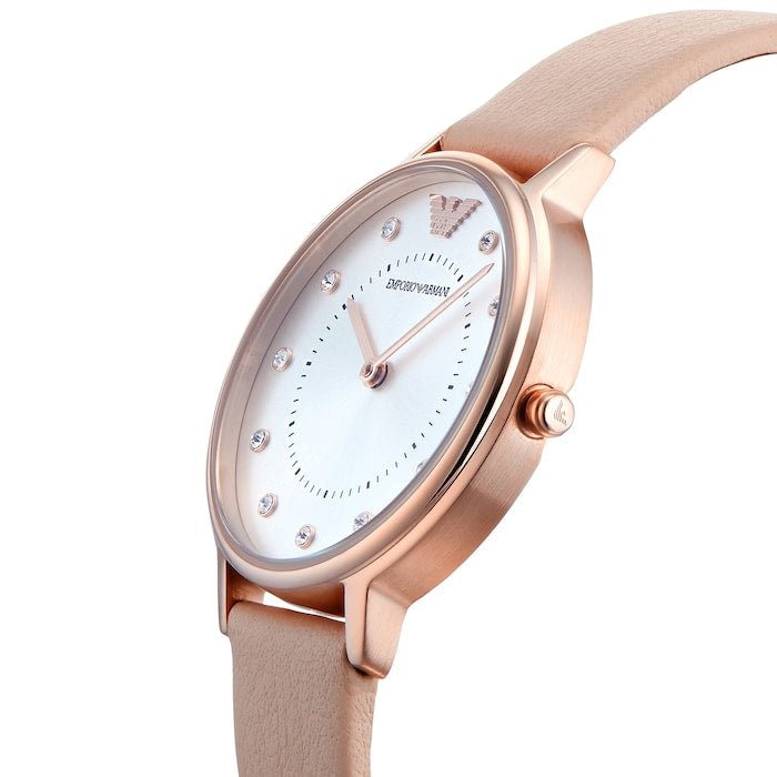 Shop Authentic Emporio Armani Kappa Rose Gold & White Dial Beige Nude Leather Strap Watch For Women - AR2510 - Luxxuri