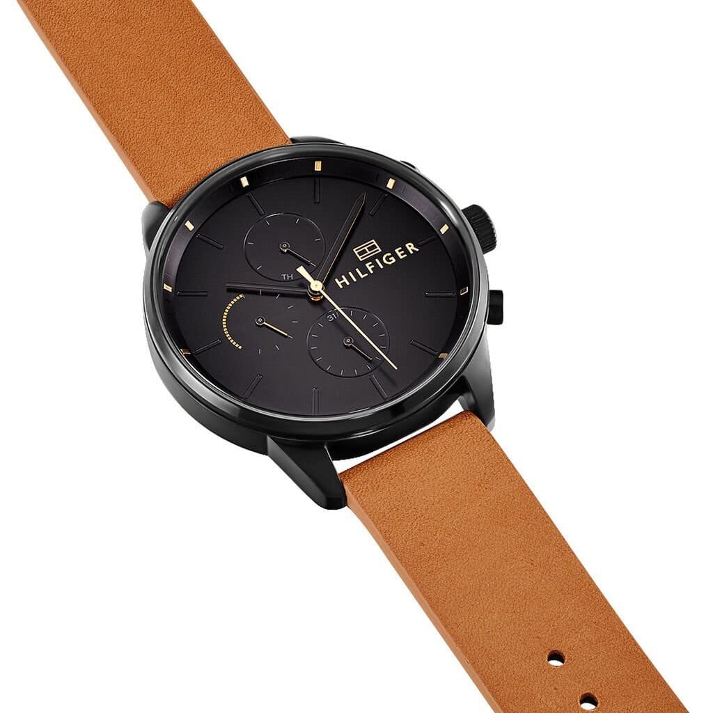 Shop Authentic Tommy Hilfiger James Quartz Black Dial Brown Leather Strap Watch For Men - 1791486 - Luxxuri