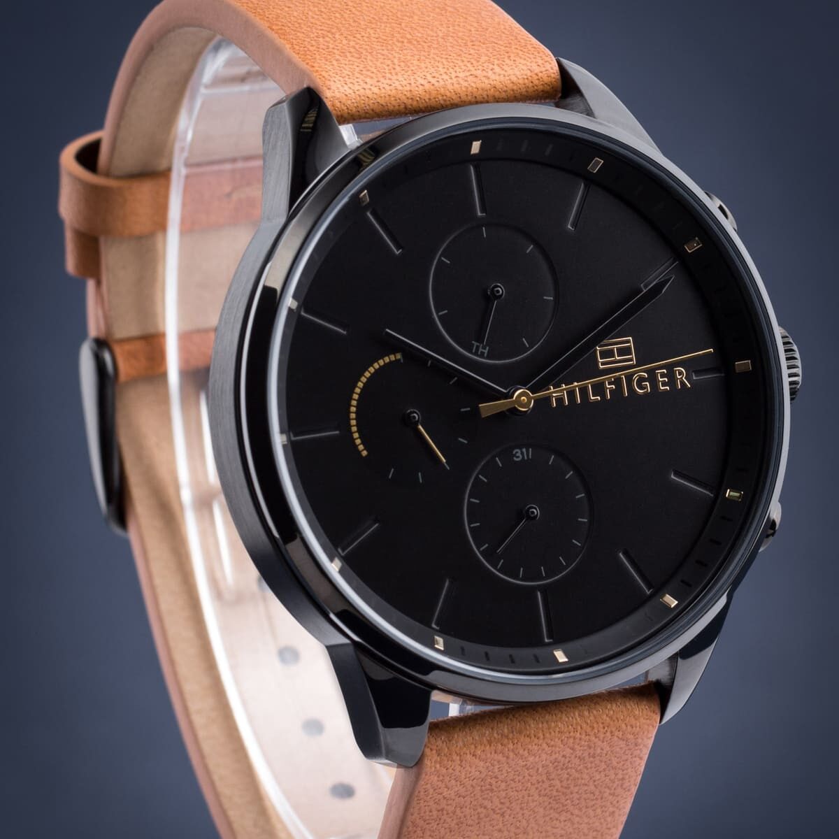 Shop Authentic Tommy Hilfiger James Quartz Black Dial Brown Leather Strap Watch For Men - 1791486 - Luxxuri