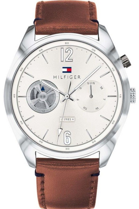 Shop Authentic Tommy Hilfiger Deacon White Dial Brown Leather Strap Watch for Men - 1791550 - Luxxuri