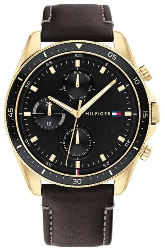 Shop Authentic Tommy Hilfiger Parker Chronograph Black Dial Brown Leather Strap Watch For Men - 1791836 - Luxxuri