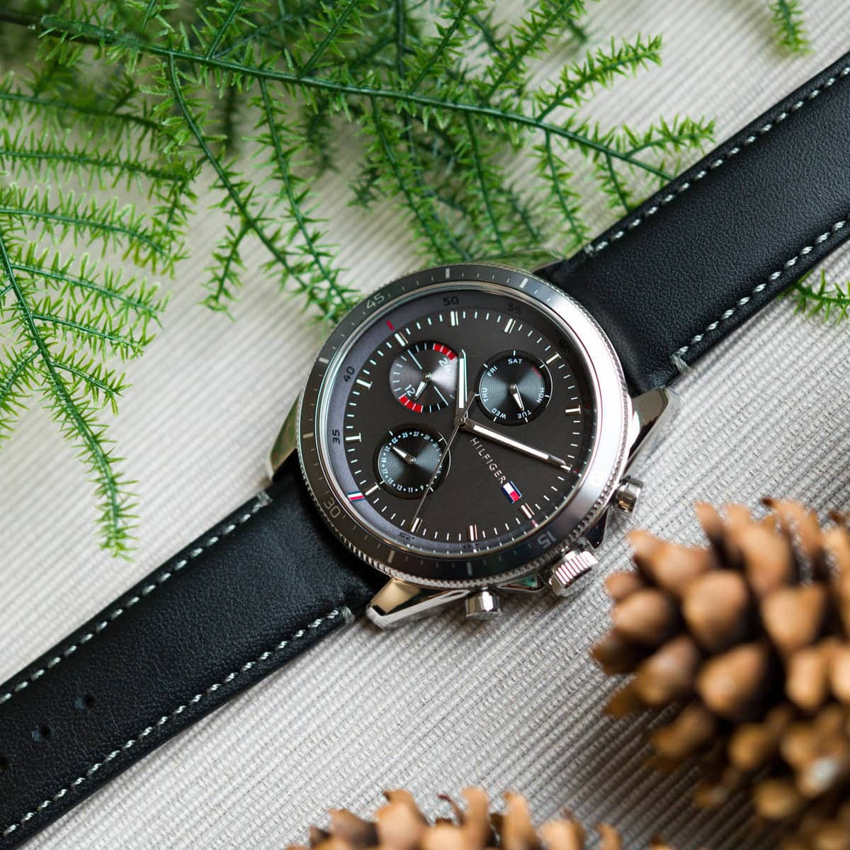 Shop Authentic Tommy Hilfiger Parker Chronograph Quartz Grey Dial Black Leather Strap Watch For Men - 1791838 - Luxxuri
